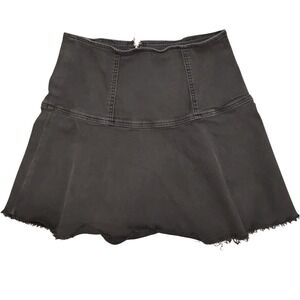 We The Free Free People Washed Black Denim Corset Mini Skirt Raw Hem Gray Sz 10